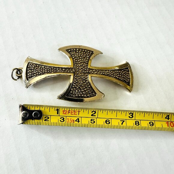 Vintage Maltese Templar Cross Pendant Gold-tone Metal Textured 3x1 3/4” - Picture 9 of 10